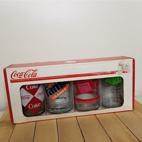 Luminarc Coca Cola Assorted Retro Glass Can Tumbler Set of 4 NIB - Picture 1 of 6
